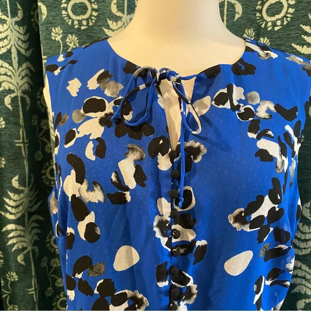 Cabi #5576 Untamed Electric Blue Mixed Floral Print Sleeveless Polka Dot Dress M